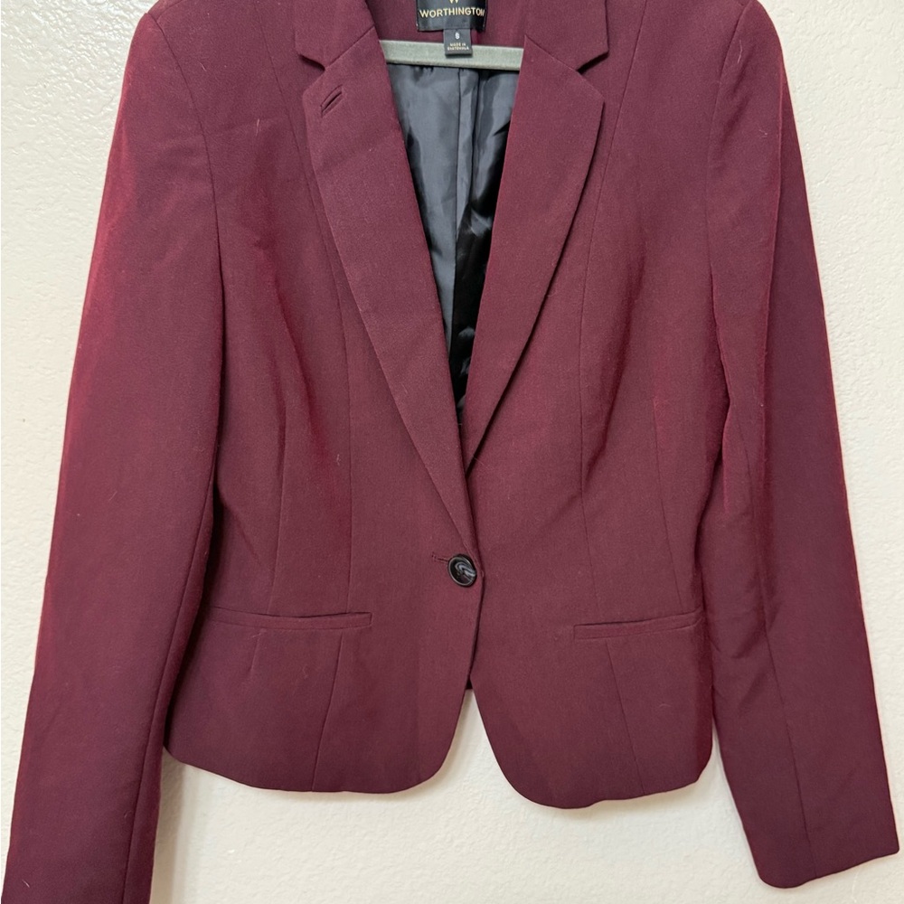Worthington shimmering Red Blazer Tailored Suit Jacket cinched waist